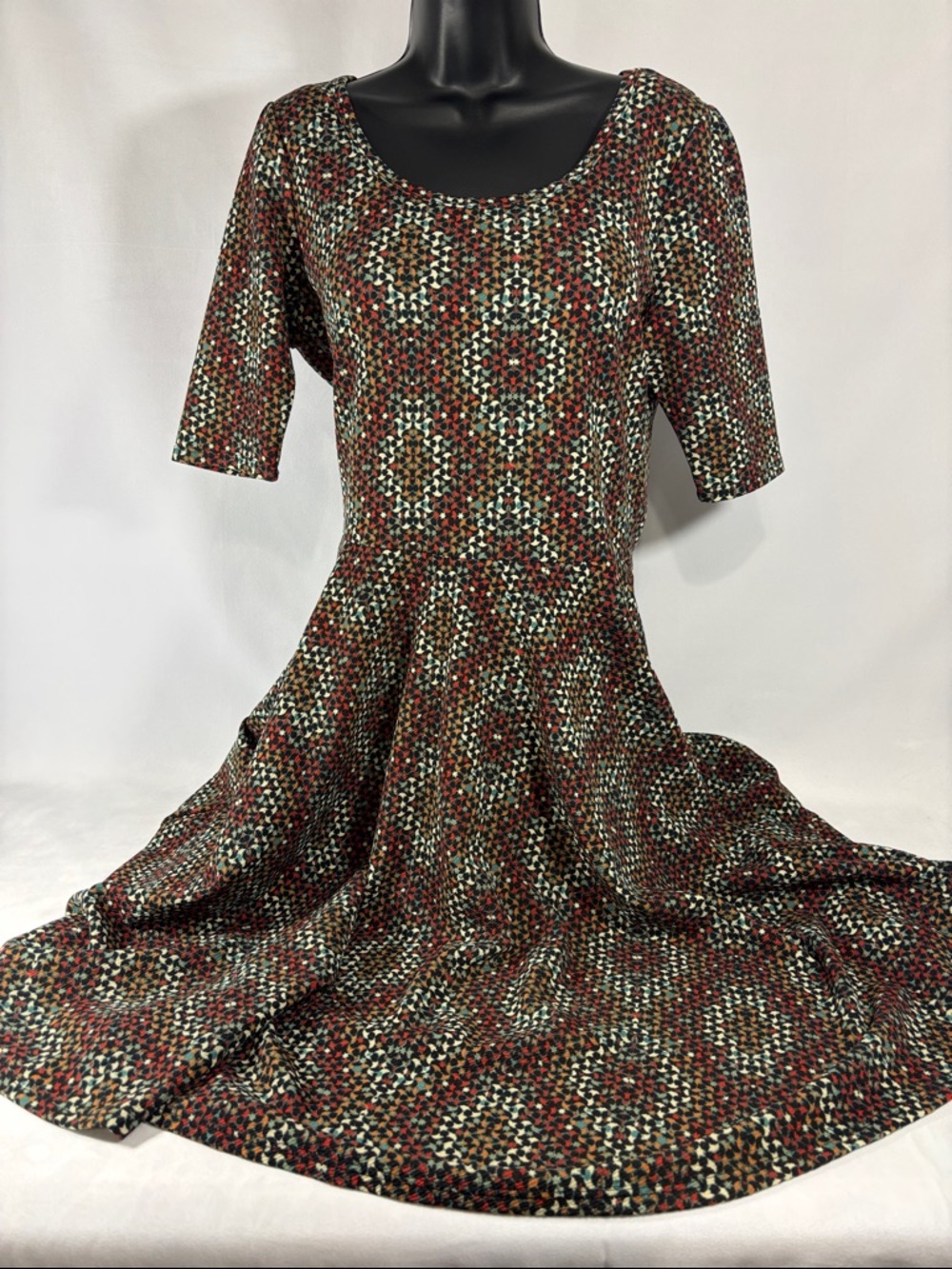 LuLaRoe Multi-Color Patterned Fit & Flare Dress With Max Coverage Short Sleeves